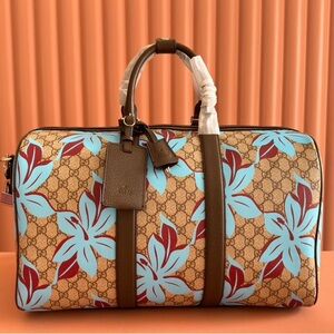 Gucci Brown and Blue Floral Handbag